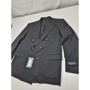 Roberto Zanieri Blazer Mens 44 Black Super 100s Wool Double Breasted Italy FLAW